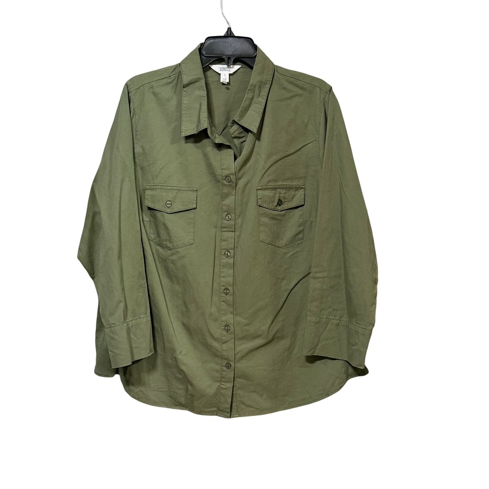 Market & Spruce Olive Green Utility Button Down Shirt Ribbed Panels Womens 2X